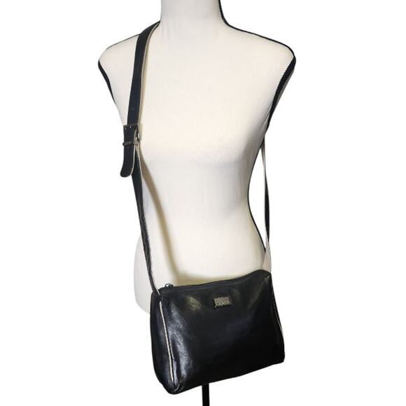 Vintage Perlina Black Leather Shoulder Crossbody Bag Purse - Picture 2 of 8